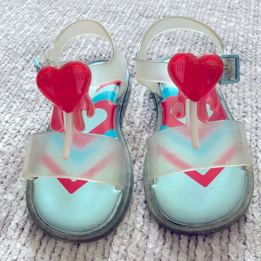 Mini Melissa Size 8 USA Heart‎ Lollipop Jelly Sandals Clear Red Blue